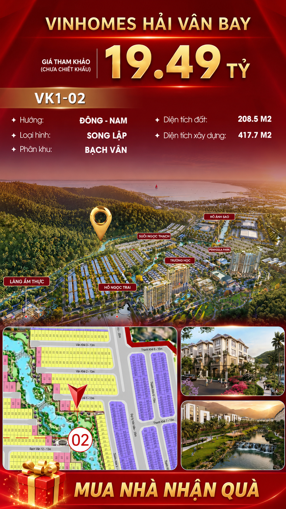 Biệt Thự Song Lập Góc VK1-02 Vinhomes Hải Vân Bay Giá 19,49 Tỷ