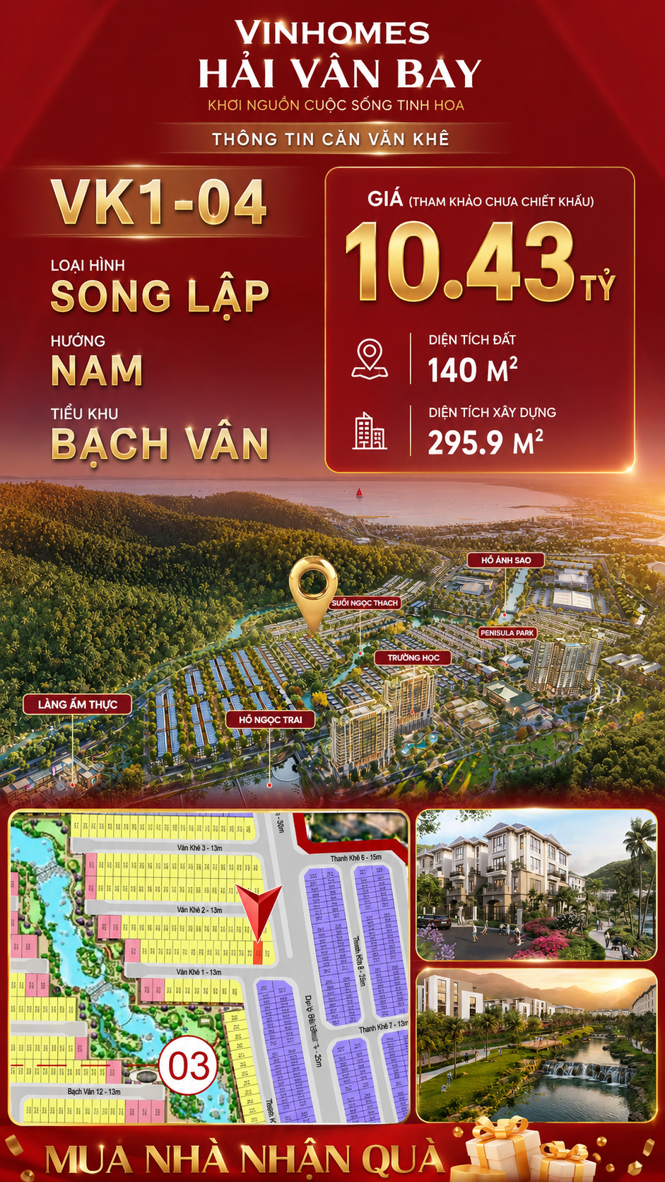 Biệt Thự Song Lập VK1-04 Bạch Vân Vinhomes Hải Vân Bay Giá 10,43 Tỷ