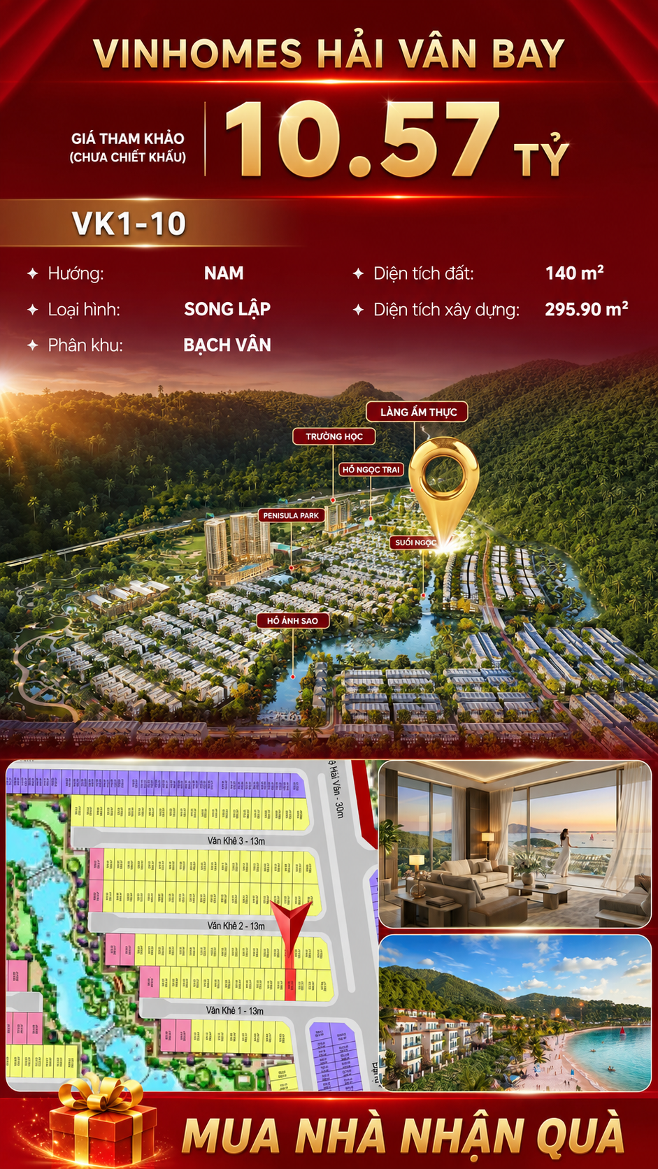 Biệt Thự Song Lập VK1-10 Bạch Vân Vinhomes Hải Vân Bay Giá 10,57 Tỷ