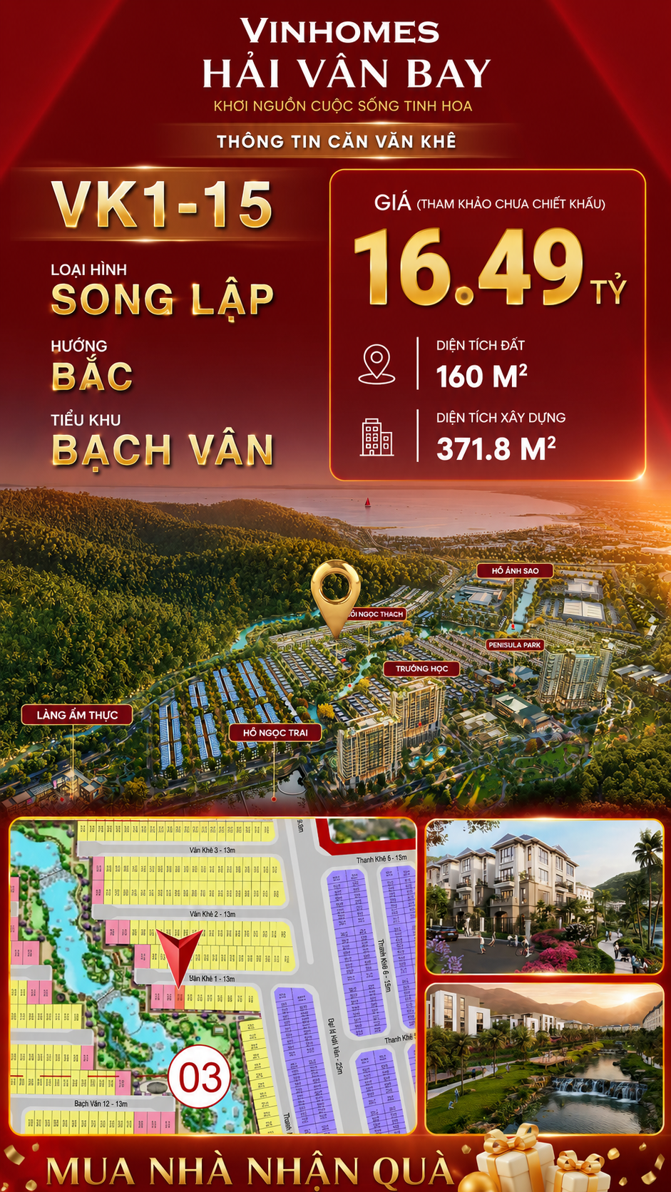 Biệt Thự Song Lập VK1-15 Bạch Vân Vinhomes Hải Vân Bay Giá 16,49 Tỷ