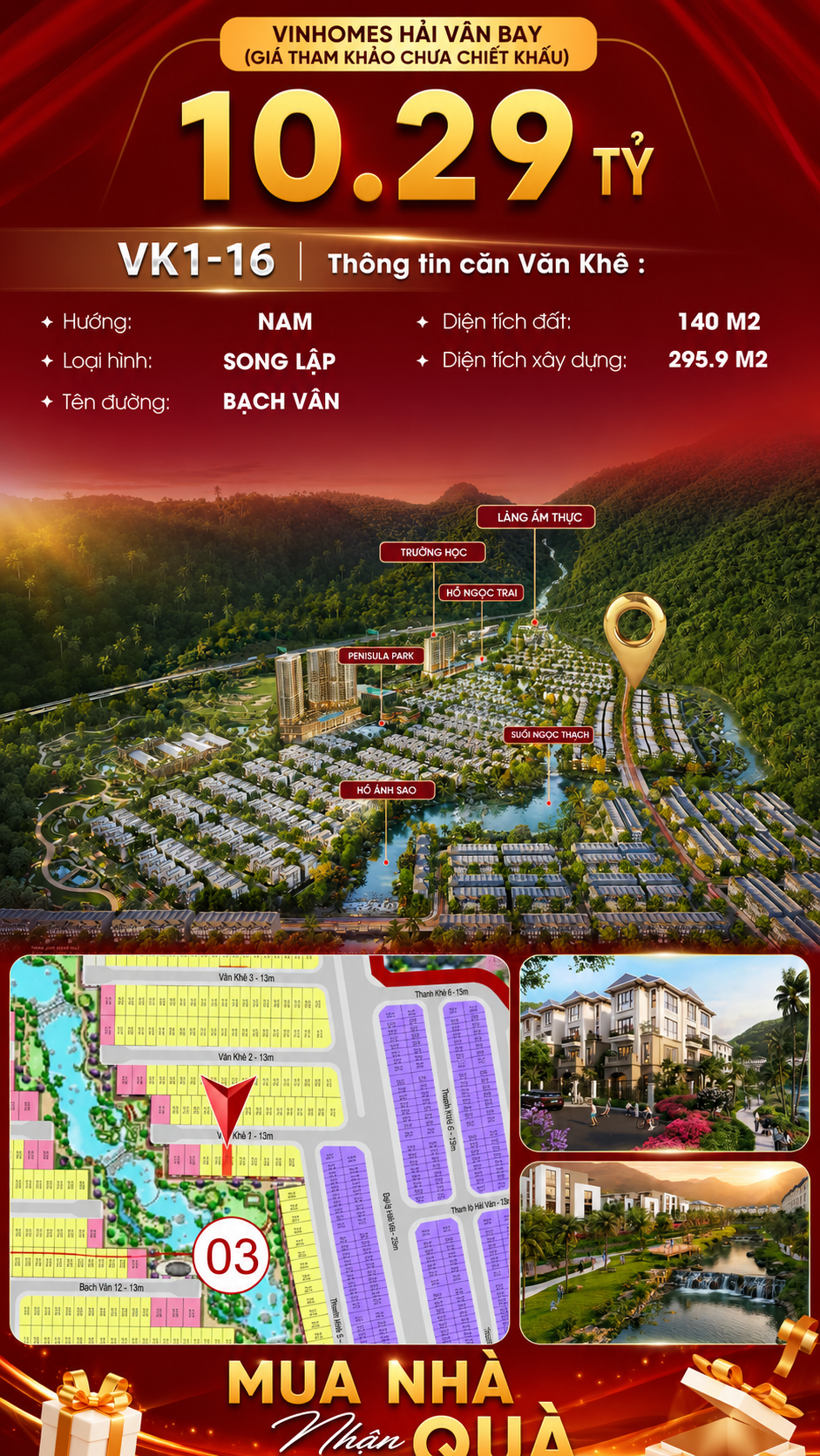 Biệt Thự Song Lập VK1-16 Bạch Vân Vinhomes Hải Vân Bay Giá 10,29 Tỷ