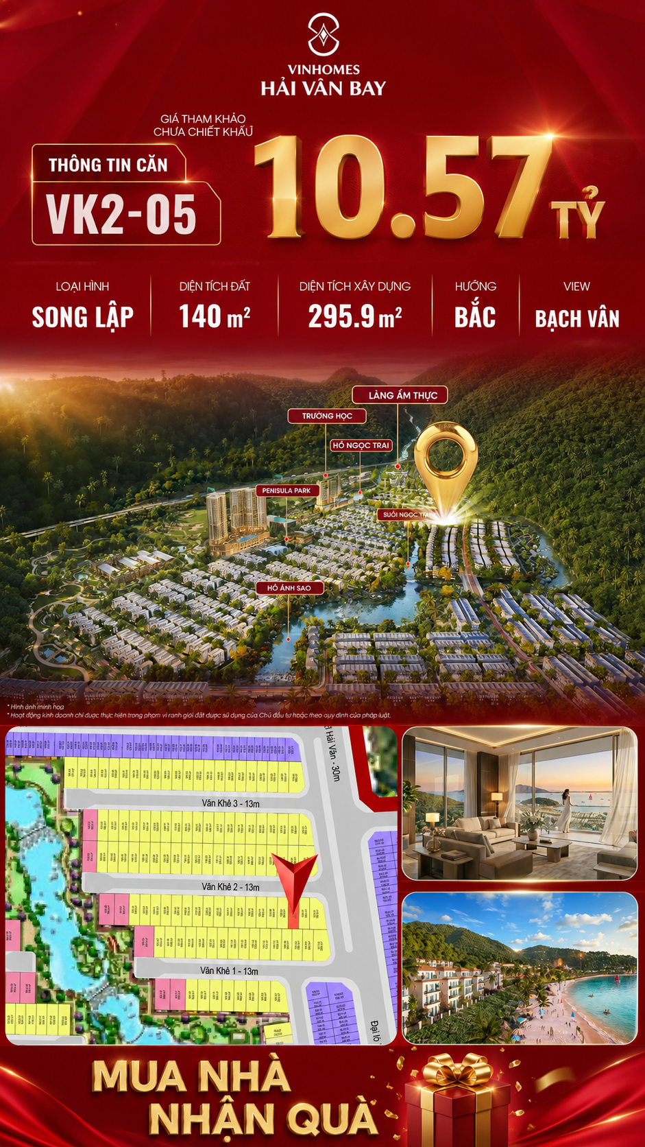 Biệt Thự Song Lập VK2-05 Bạch Vân Vinhomes Hải Vân Bay Giá 10,57 Tỷ