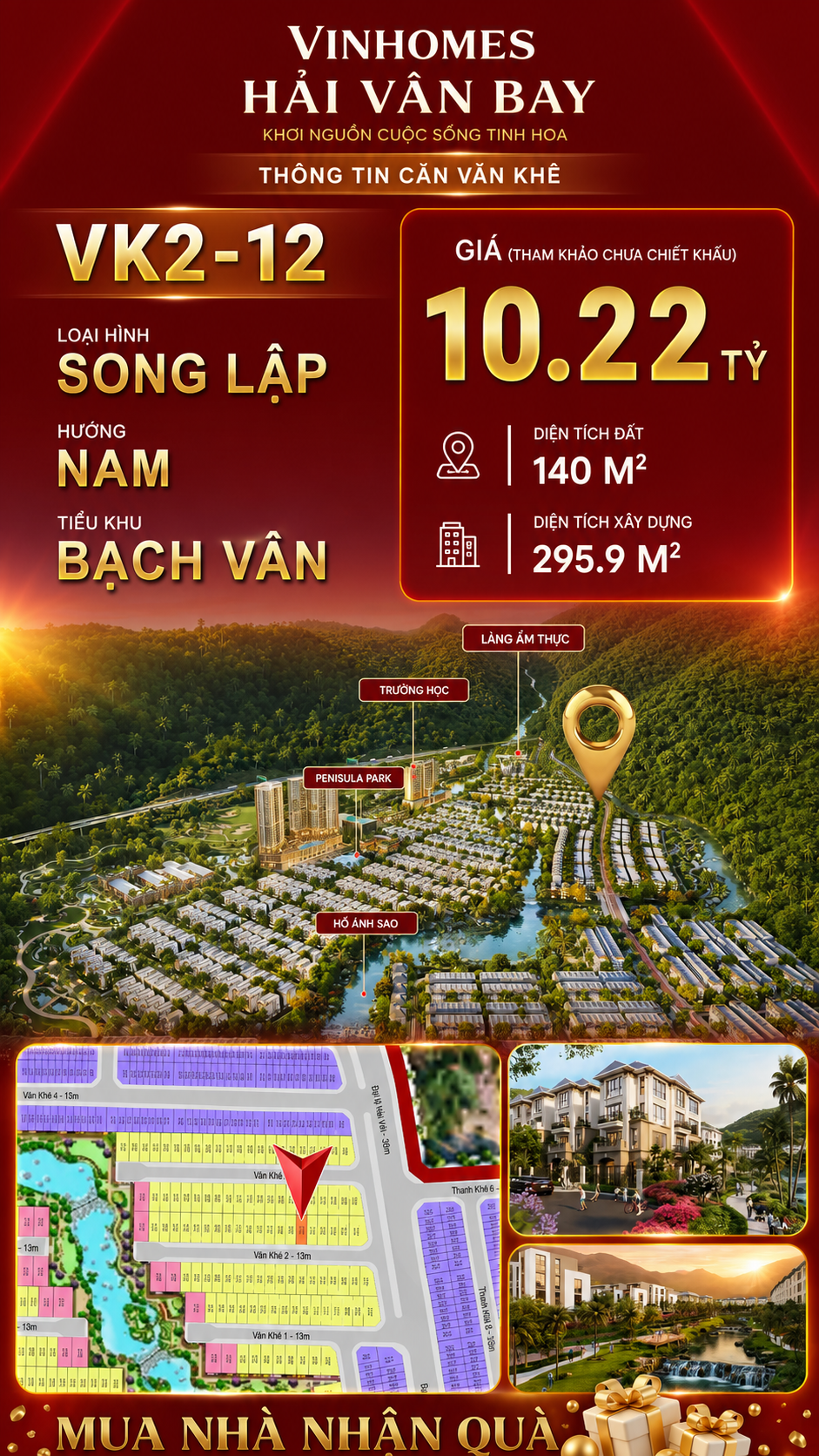 Biệt Thự Song Lập VK2-12 Bạch Vân Vinhomes Hải Vân Bay Giá 10,22 Tỷ