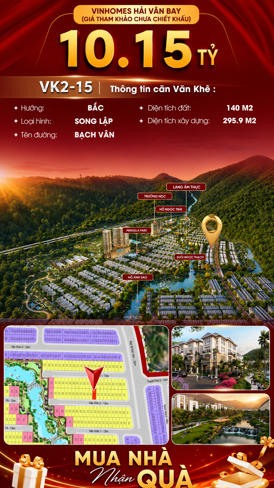 Biệt Thự Song Lập VK2-15 Bạch Vân Vinhomes Hải Vân Bay Giá 10,15 Tỷ