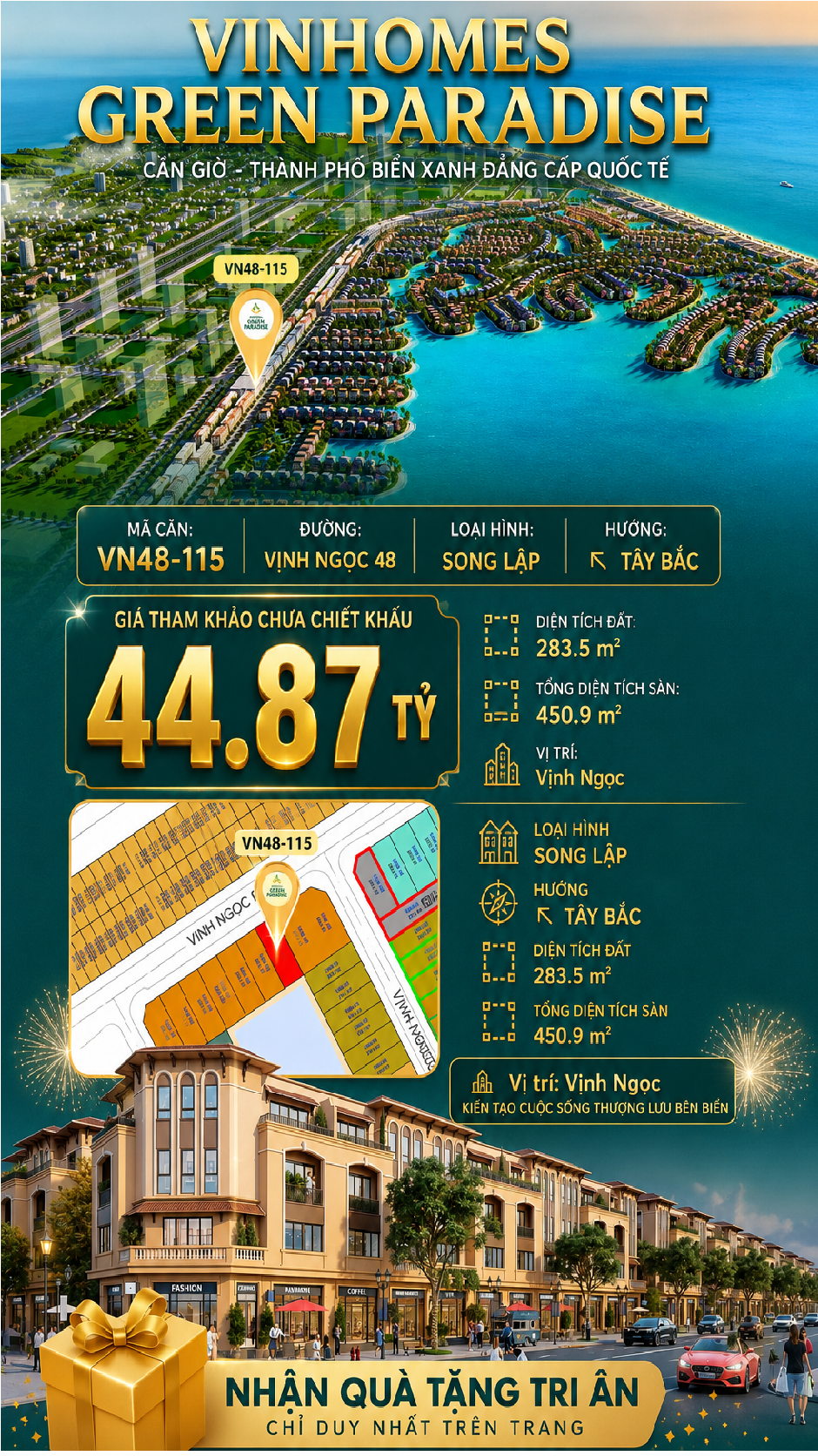 Biệt thự song lập VN48-115 - phân khu vịnh ngọc DTXD 450.9m² giá 44.87 tỷ
