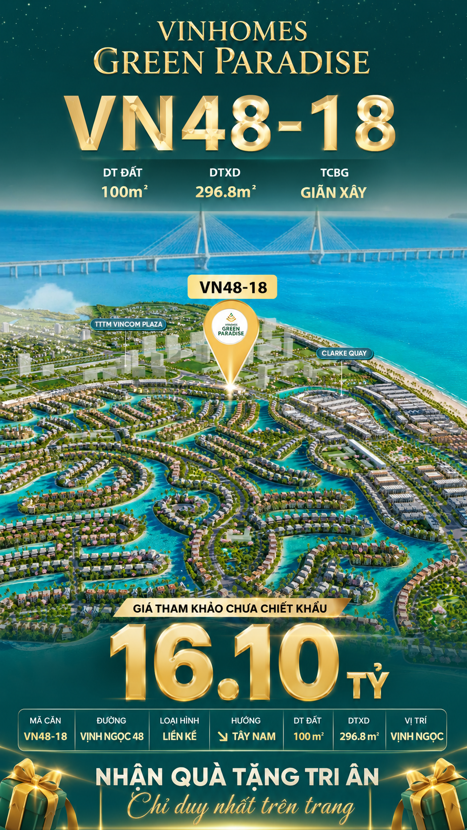 Nhà liên kề VN48-18 - phân khu vịnh ngọc view tòa 108 tầng giá 16.1 tỷ