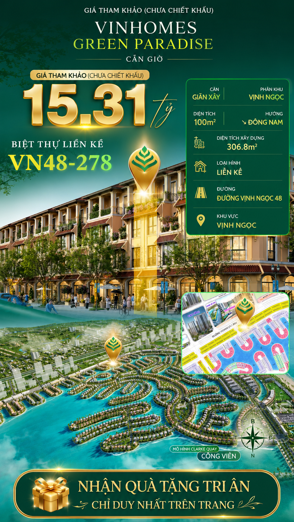 Nhà liên kề VN48-278 - phân khu vịnh ngọc DTXD 306.8m² giá 15.31 tỷ