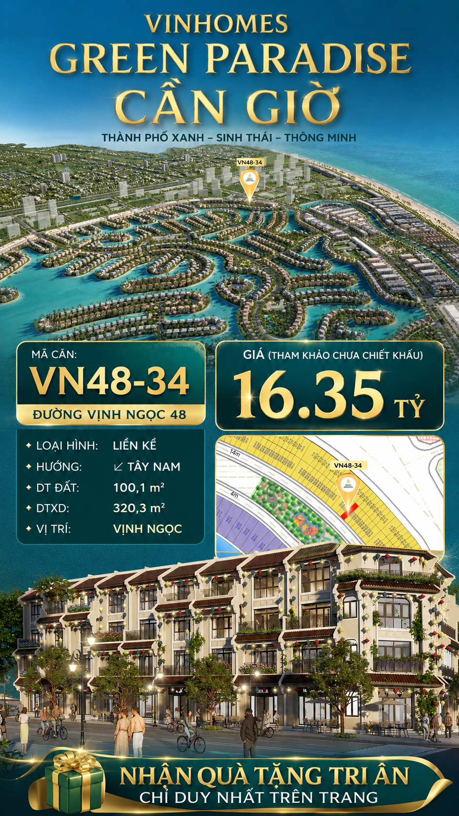 Nhà liên kề VN48-34 - phân khu vịnh ngọc tầm nhìn tòa 108 tầng giá 16.35 tỷ