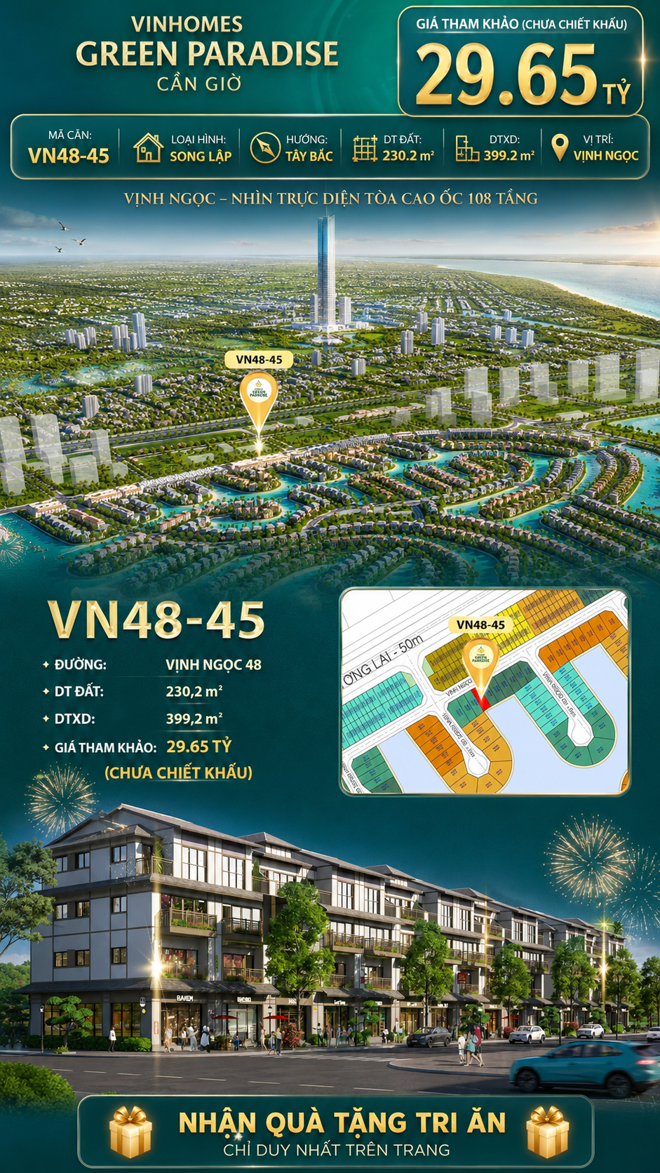 Biệt thự song lập VN48-45 - phân khu vịnh ngọc DTXD 399.2m² giá 29.65 tỷ