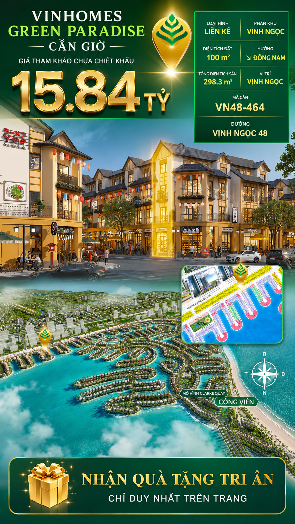 Nhà phố liền kề VN48-464 - phân khu vịnh ngọc DTXD 298.3m² giá 15.84 tỷ