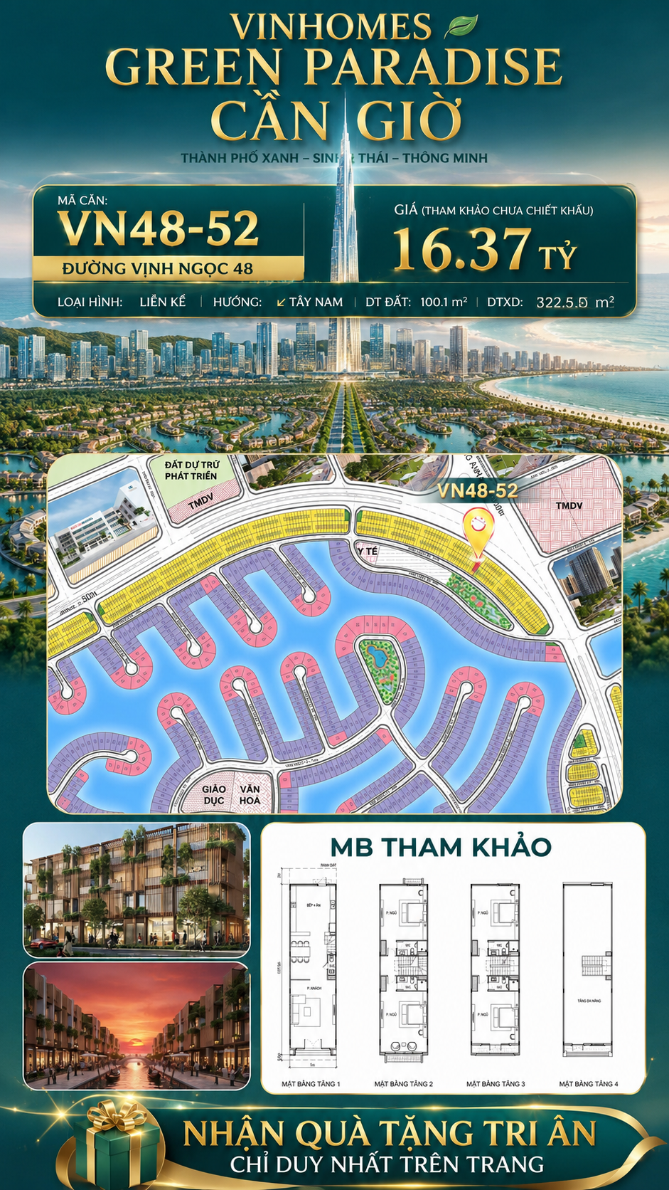 Nhà liên kề VN48-52 - phân khu vịnh ngọc DTXD 322.5m² giá 16.37 tỷ