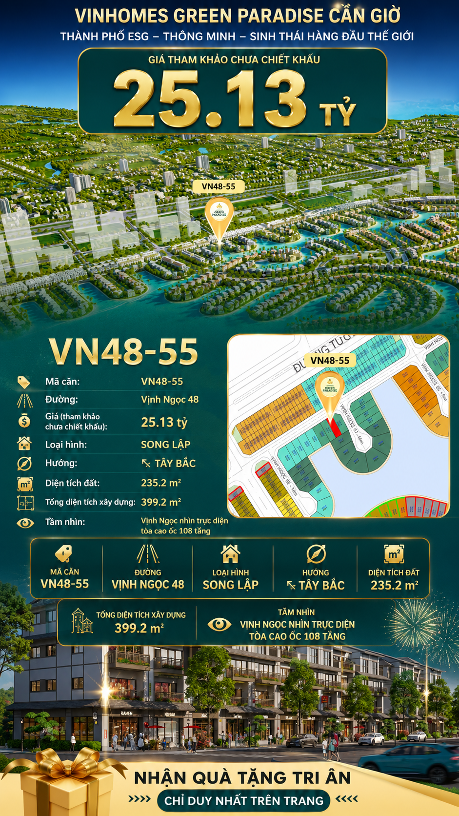 Biệt thự song lập VN48-55 - phân khu vịnh ngọc DTXD 399.2m² giá 25.13 tỷ