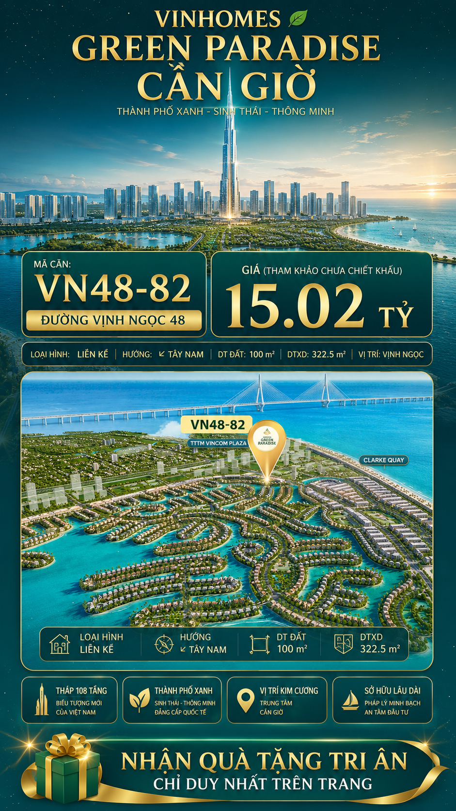 Nhà liên kề VN48-82 - phân khu vịnh ngọc DTXD 322.5m² giá 15.02 tỷ