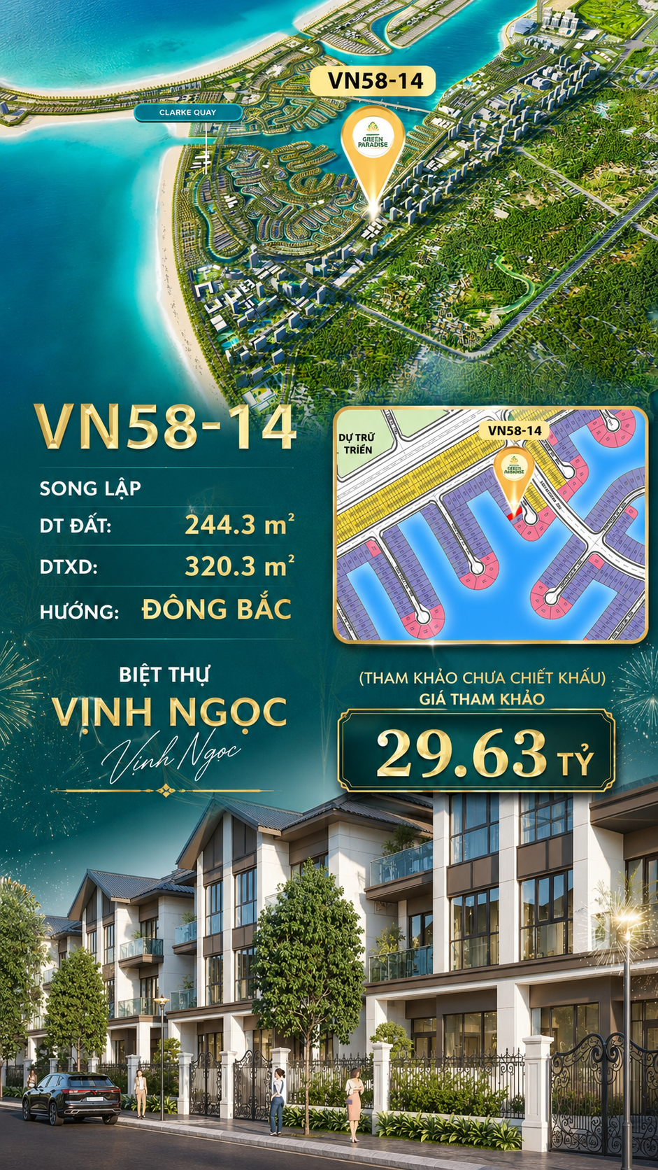 Song lập VN58-14 – Clarke Quay, view biển, giá 29.63 tỷ