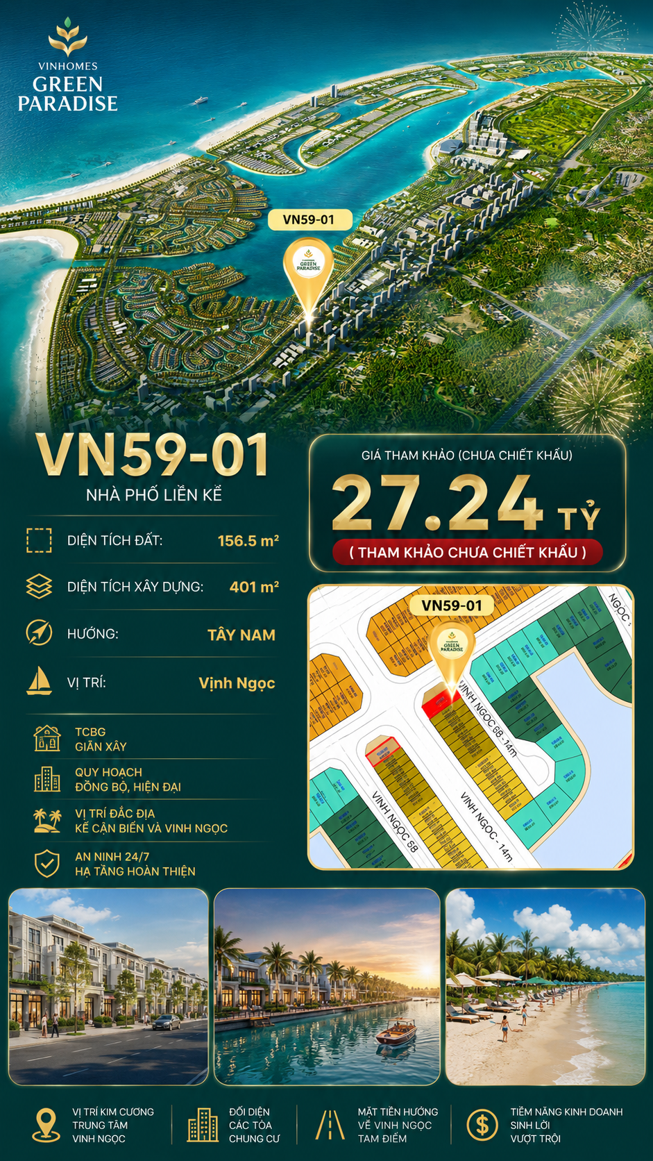 Nhà phố liền kề VN59-01 - Căn góc 2 mặt tiền vip Vịnh Ngọc