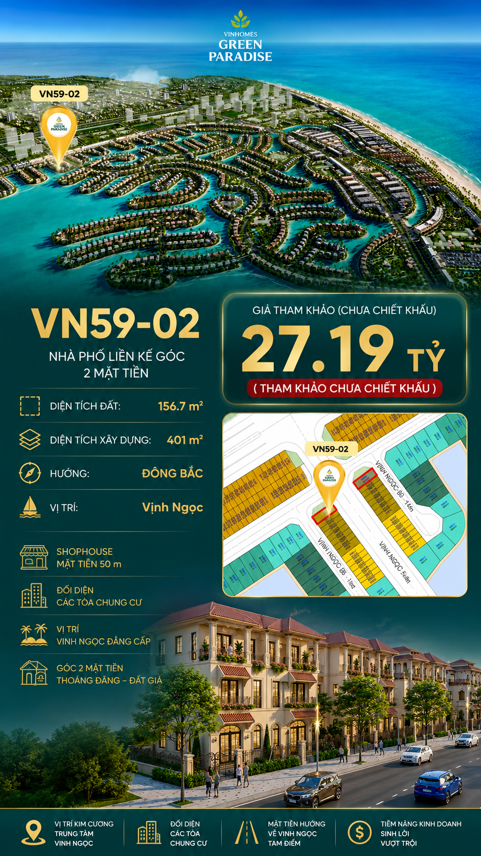 Nhà phố liền kề VN59-02 - Căn góc 2 mặt tiền vip Vịnh Ngọc