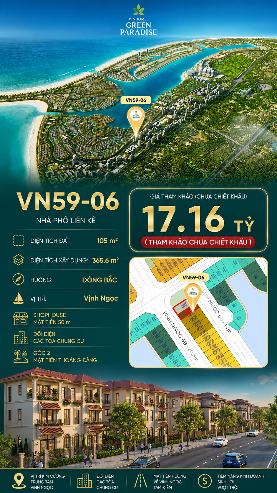 Nhà phố liền kề VN59-06 - Mặt tiền rộng gần khu biệt thự