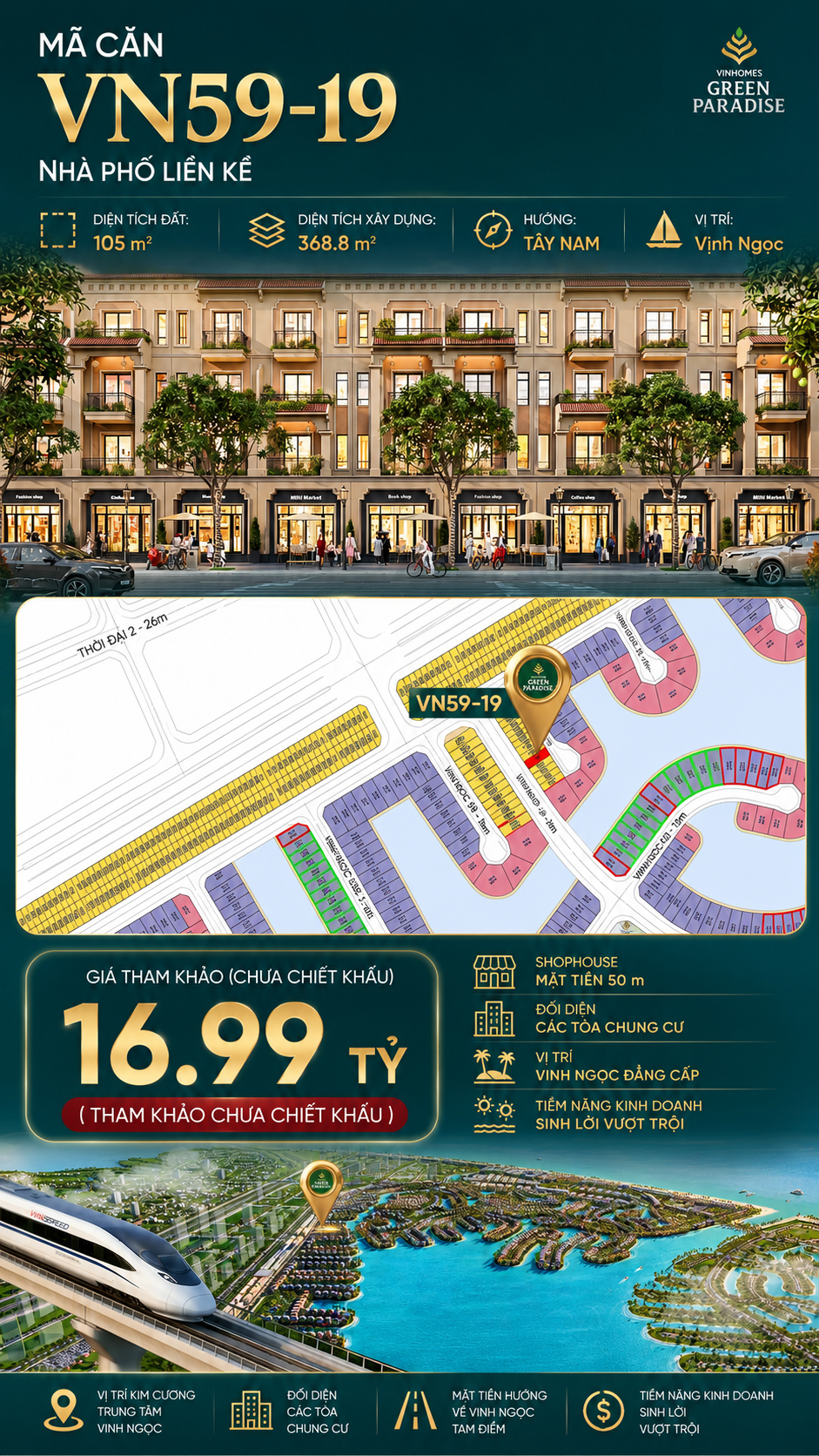 Nhà phố liền kề VN59-19 - Đường nội khu vào biệt thự vip - Giá đầu tư