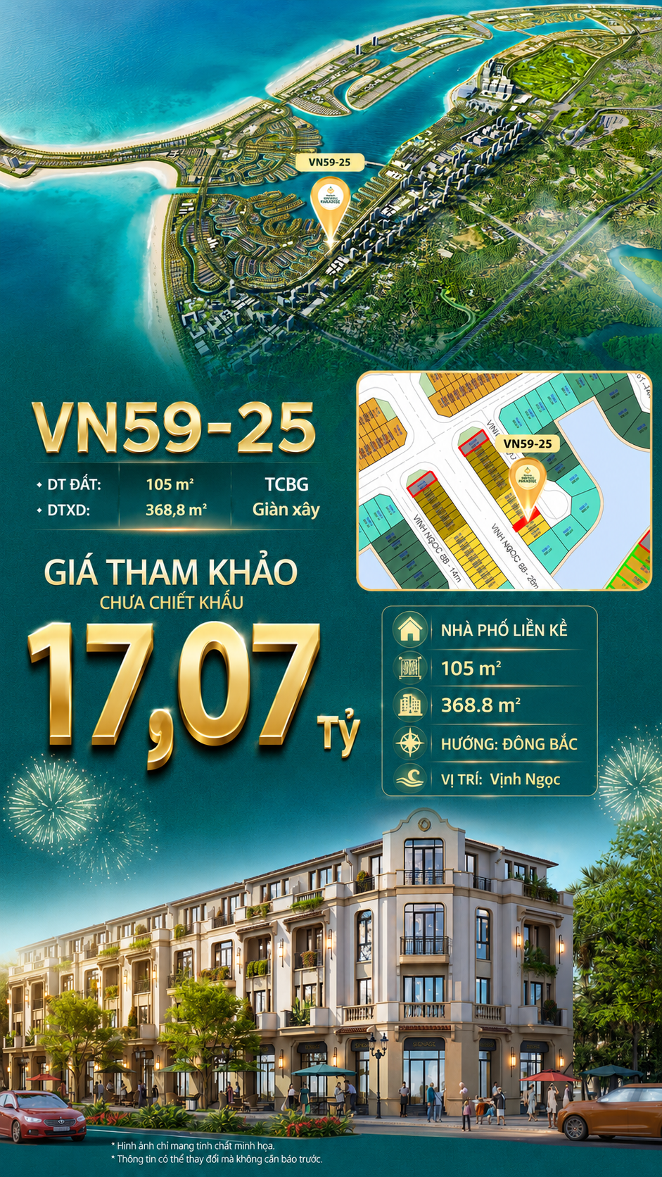 Nhà phố VN59-25 - Diện tích xây dựng lớn hướng Đông Bắc