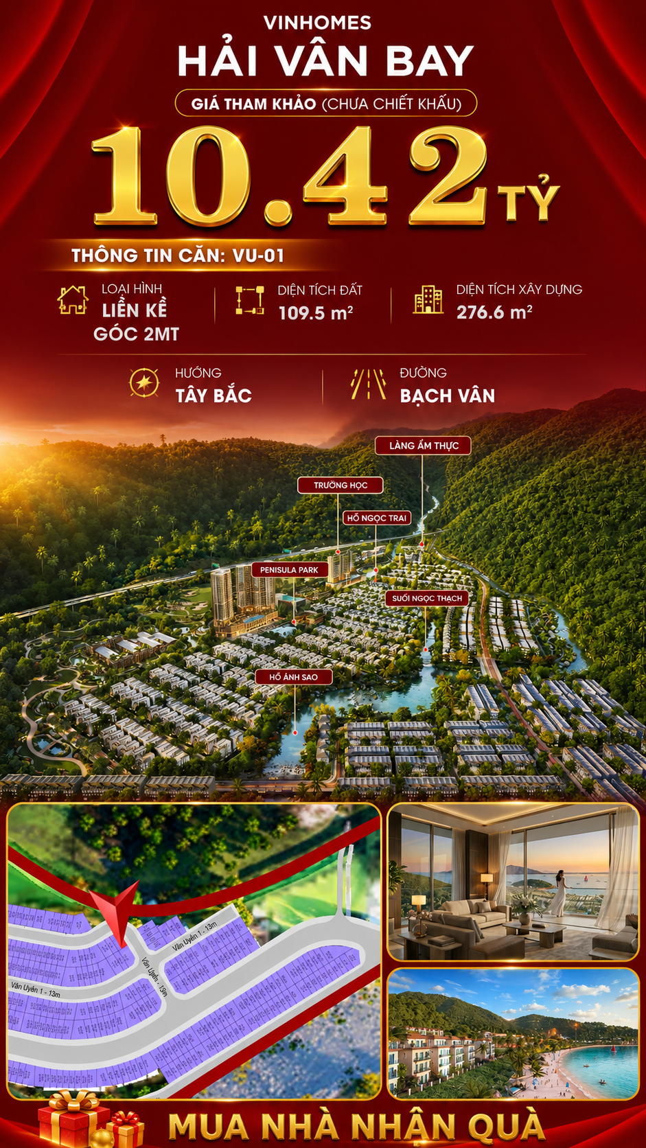 Nhà Liền Kề Góc VU-01 Vinhomes Hải Vân Bay Giá 10,42 Tỷ
