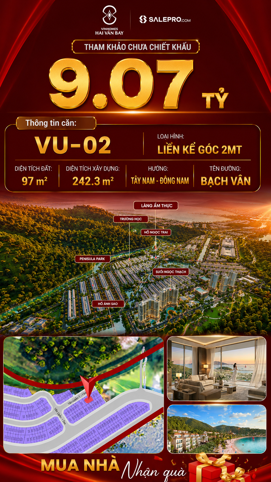 Nhà Liền Kề Góc VU-02 Vinhomes Hải Vân Bay Giá 9,07 Tỷ