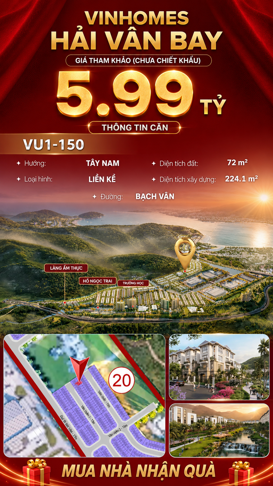Nhà Liền Kề VU1-150 Vinhomes Hải Vân Bay Giá Chỉ 5,99 Tỷ