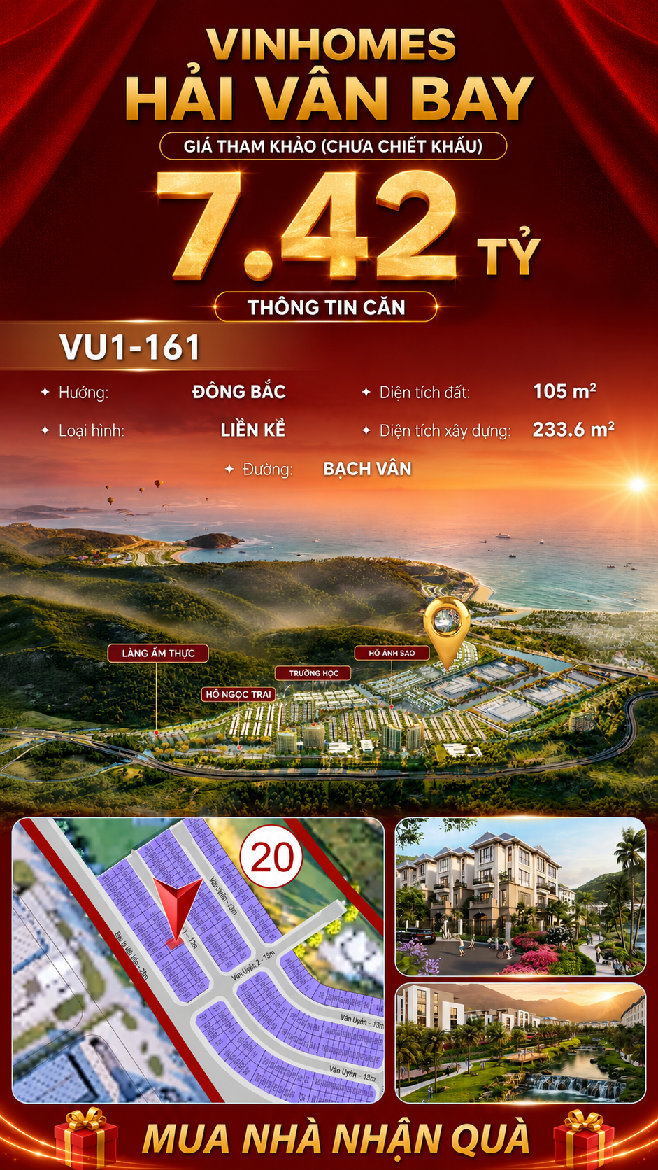 Nhà Liền Kề VU1-161 Vinhomes Hải Vân Bay Giá 7,42 Tỷ