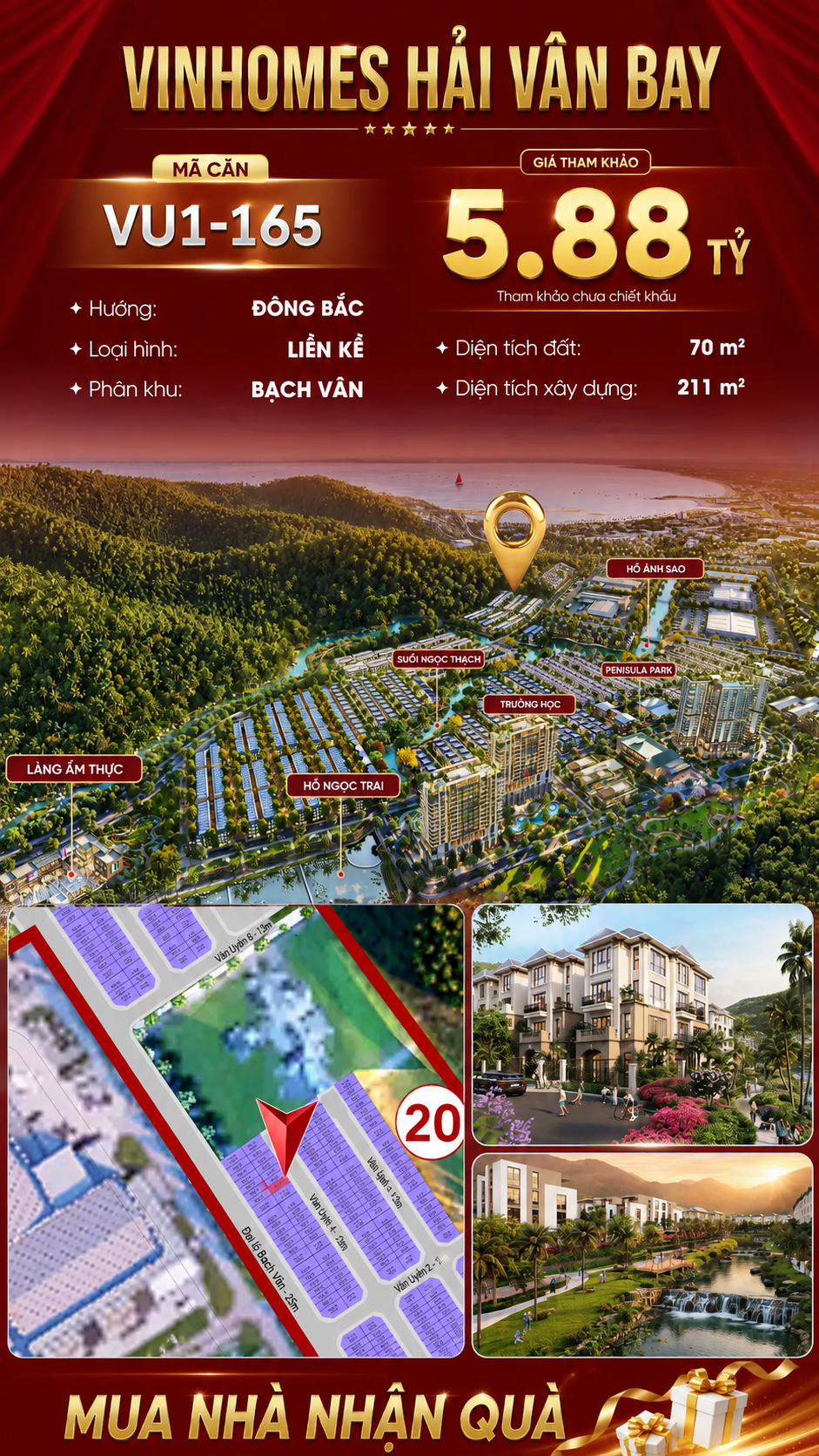Nhà Liền Kề VU1-165 Vinhomes Hải Vân Bay Giá Chỉ 5,88 Tỷ