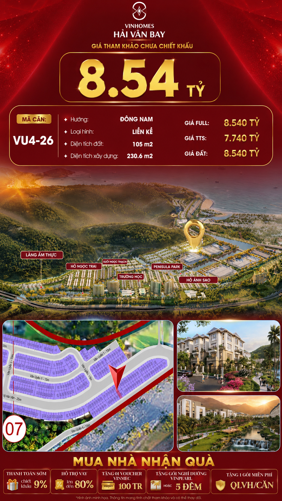 Nhà Liền Kề VU4-26 Vinhomes Hải Vân Bay Giá 8,54 Tỷ