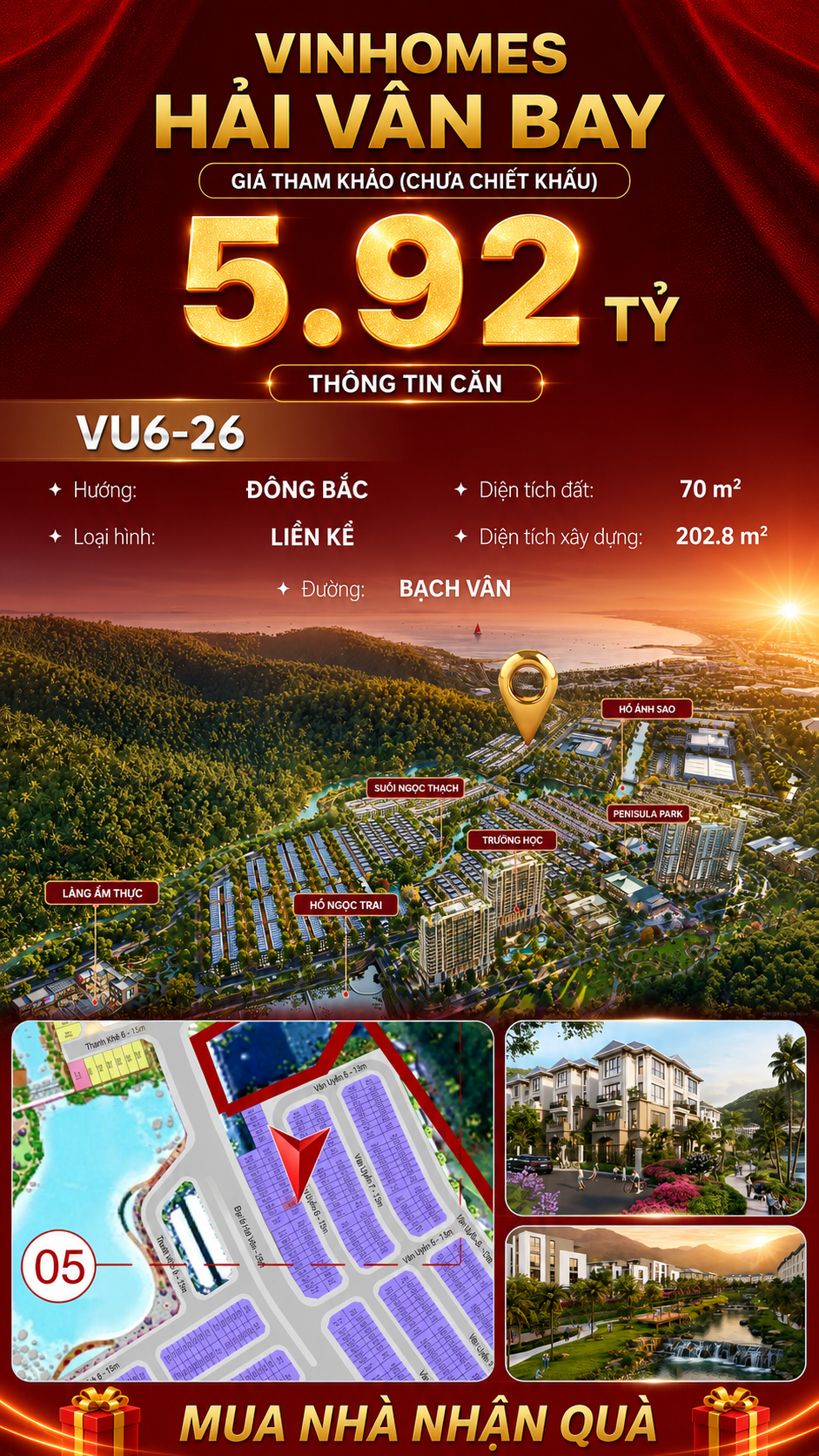 Nhà Liền Kề VU6-26 Vinhomes Hải Vân Bay Giá Chỉ 5,92 Tỷ
