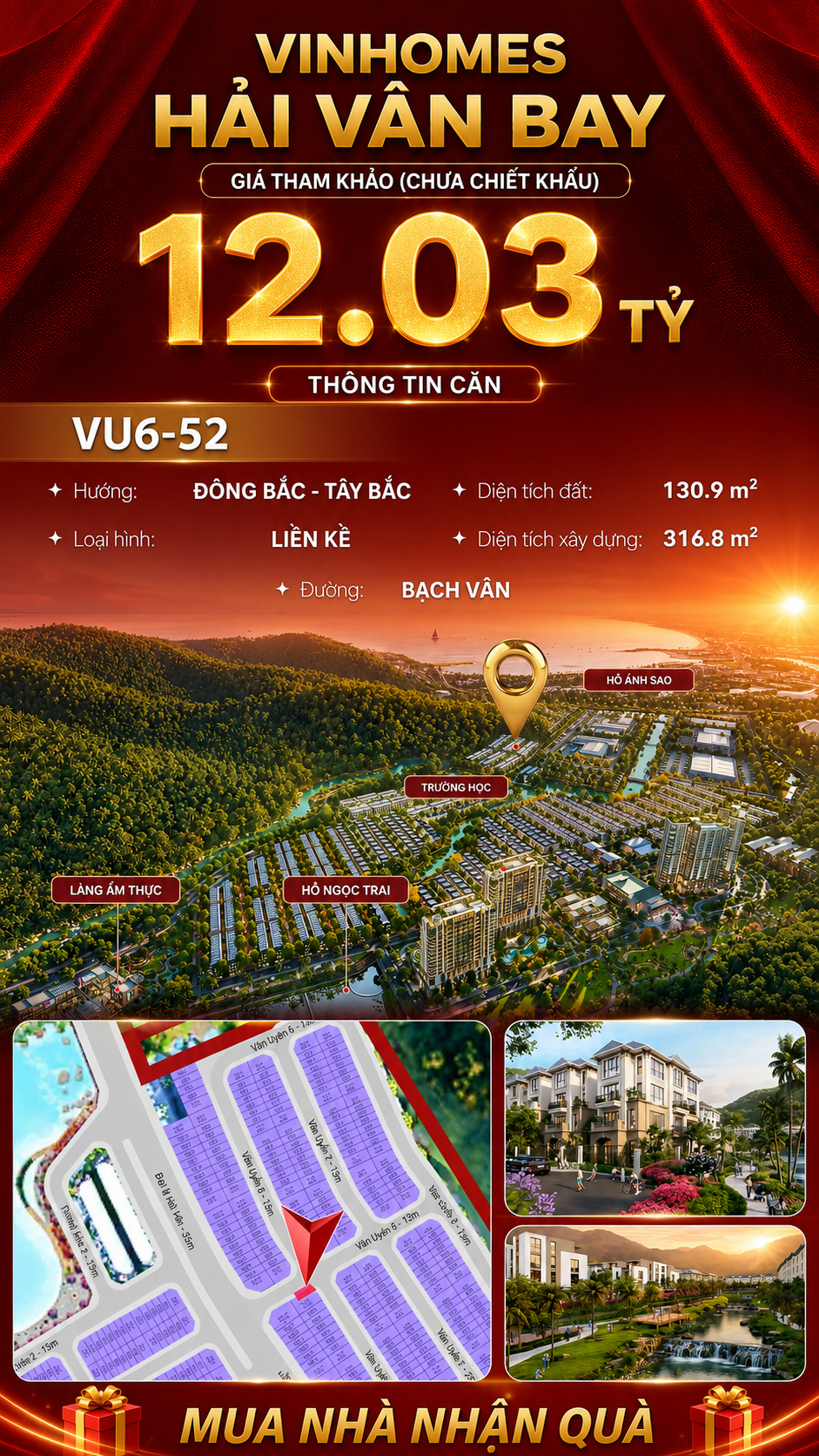 Nhà Liền Kề Góc VU6-52 Vinhomes Hải Vân Bay Giá 12,03 Tỷ