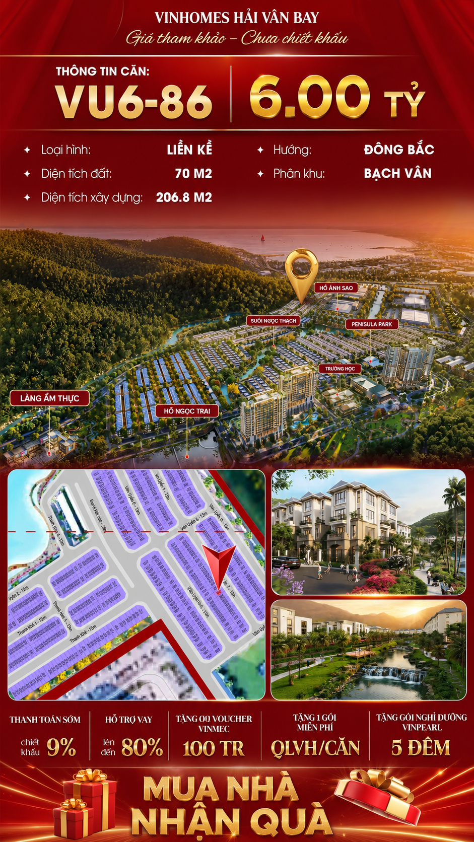 Nhà Liền Kề VU6-86 Vinhomes Hải Vân Bay Giá Chỉ 6,00 Tỷ