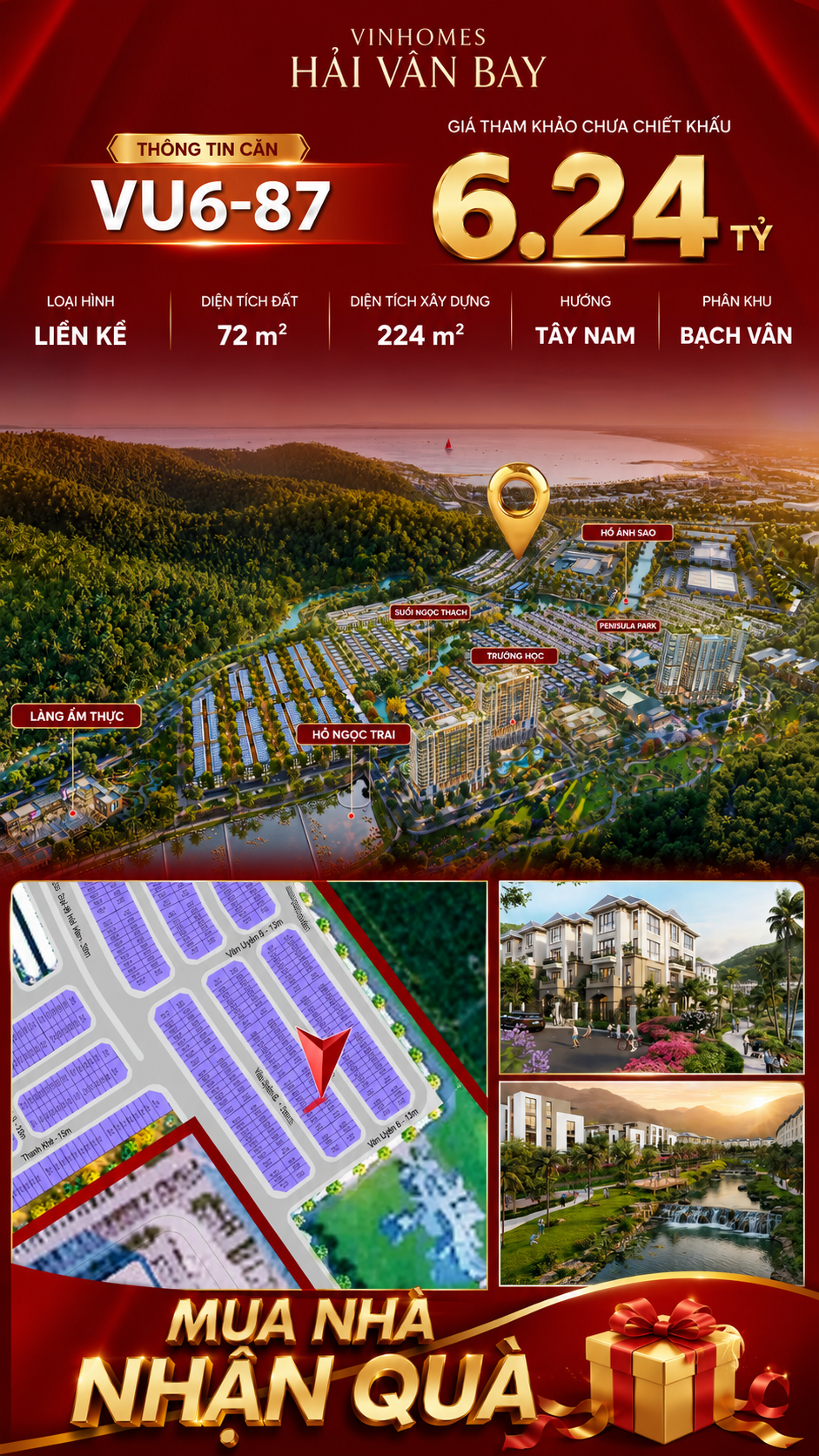 Nhà Liền Kề VU6-87 Vinhomes Hải Vân Bay Giá Chỉ 6,24 Tỷ