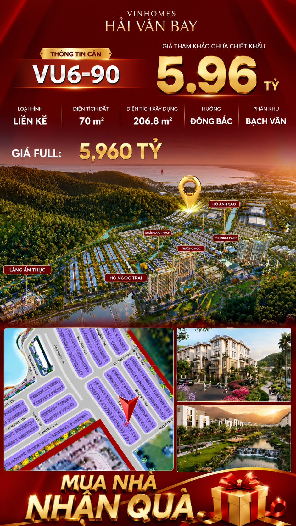 Nhà Liền Kề VU6-90 Vinhomes Hải Vân Bay Giá Chỉ 5,96 Tỷ