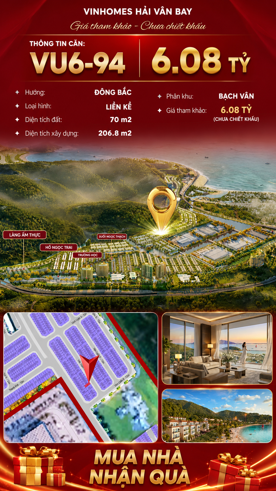 Nhà Liền Kề VU6-94 Vinhomes Hải Vân Bay Giá Chỉ 6,08 Tỷ