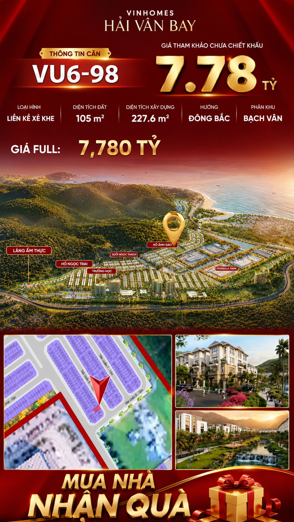 Nhà Liền Kề VU6-98 Vinhomes Hải Vân Bay Giá 7,78 Tỷ