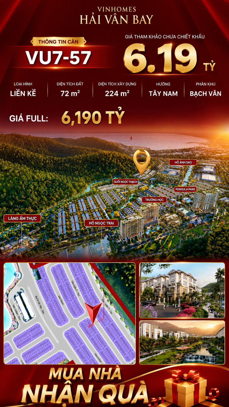 Nhà Liền Kề VU7-57 Vinhomes Hải Vân Bay Giá 6,19 Tỷ
