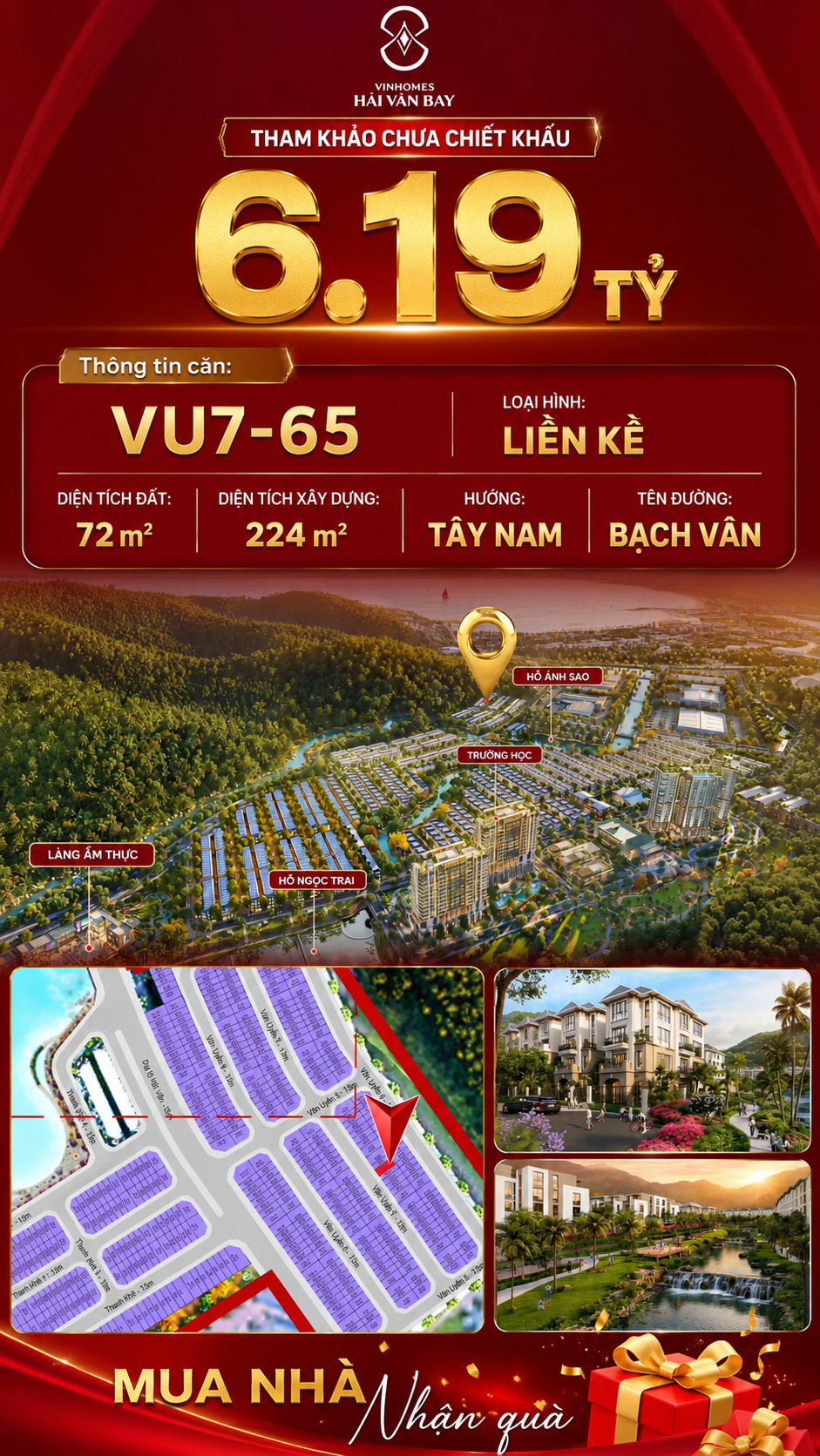 Nhà Liền Kề VU7-65 Vinhomes Hải Vân Bay Giá 6,19 Tỷ