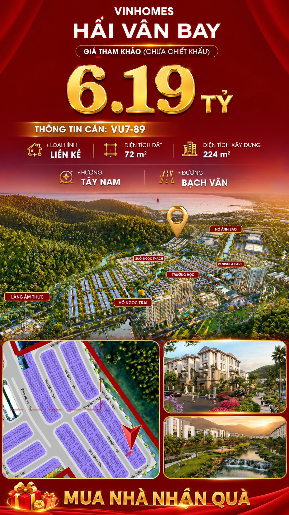 Nhà Liền Kề VU7-89 Vinhomes Hải Vân Bay Giá 6,19 Tỷ