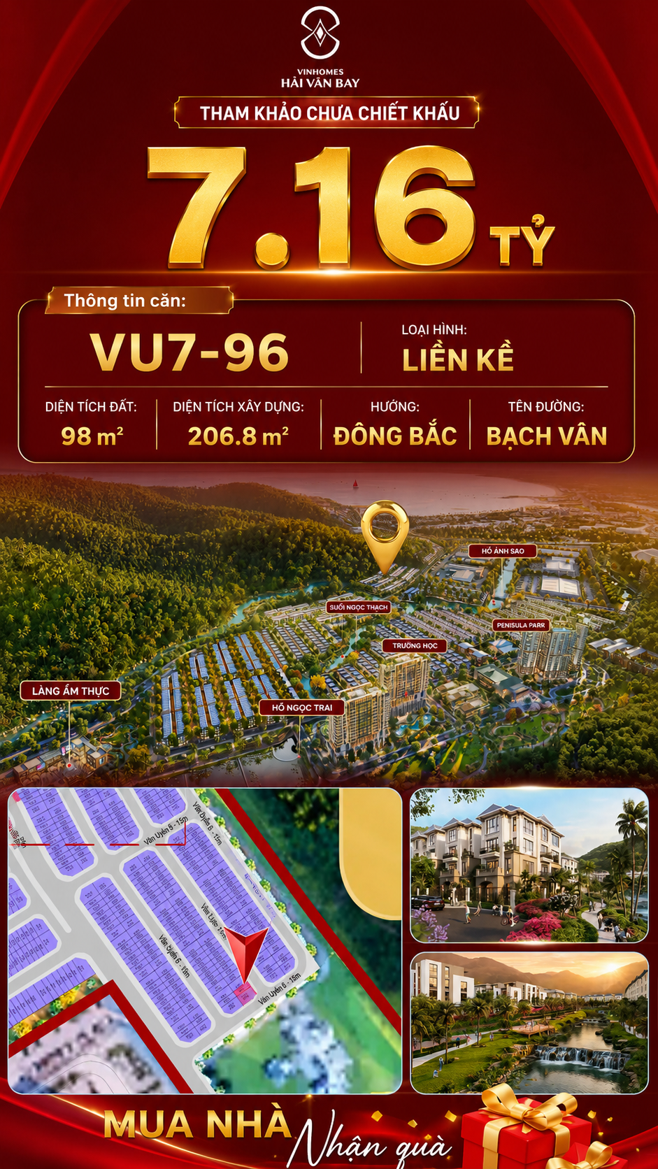 Nhà Liền Kề VU7-96 Vinhomes Hải Vân Bay Giá 7,16 Tỷ