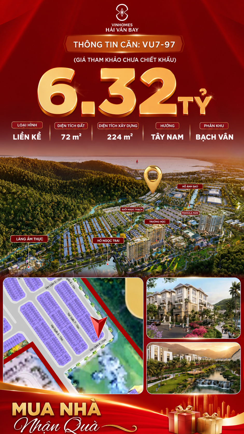 Nhà Liền Kề VU7-97 Vinhomes Hải Vân Bay Giá 6,32 Tỷ