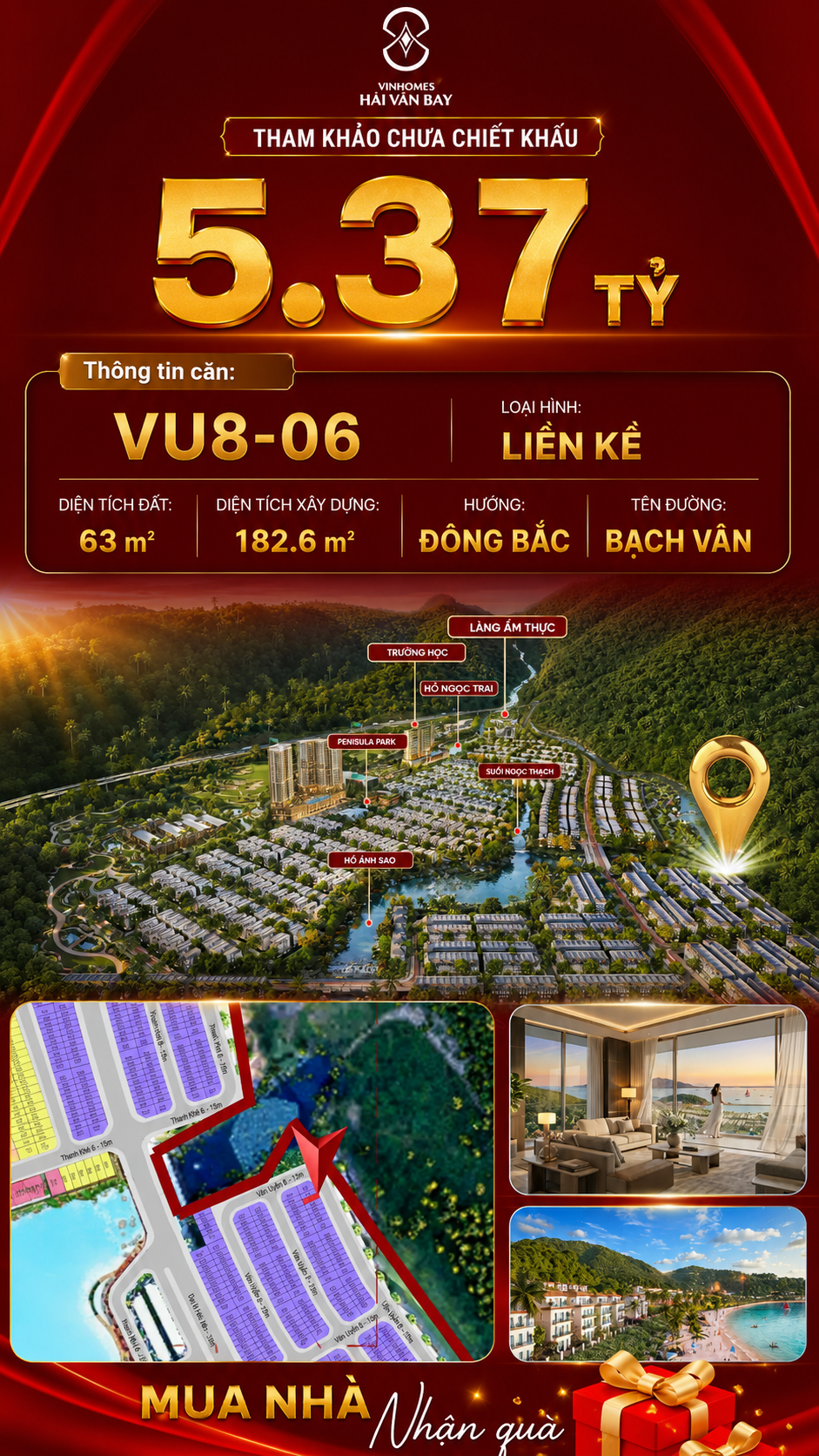 Nhà Liền Kề VU8-06 Vinhomes Hải Vân Bay Giá Chỉ 5,37 Tỷ