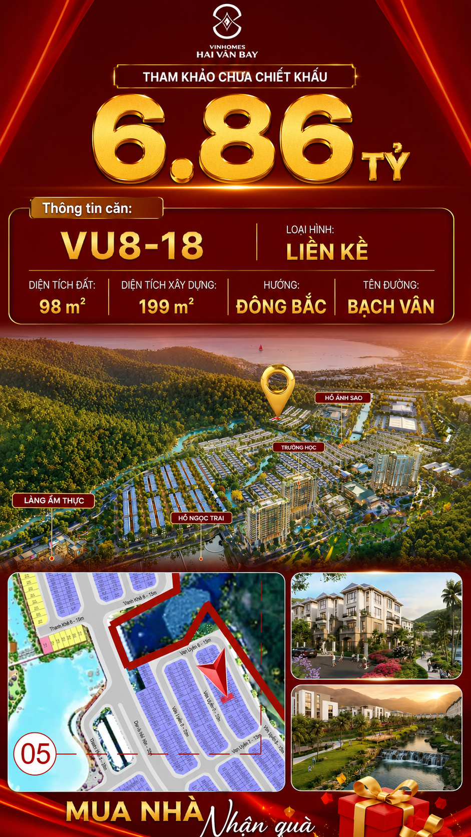 Nhà Liền Kề VU8-18 Vinhomes Hải Vân Bay Giá 6,86 Tỷ